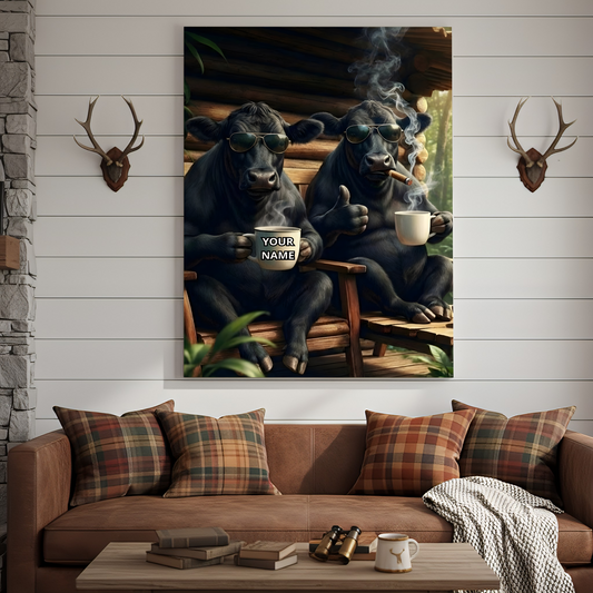 Joycorners Funny Cow Coffee Cabin Wall Art Personalized Name 3D Canvas ( 8 Breeds )