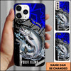 Joycorners Fishing Dynamic Blue Geometric Splash Art Personalized Name Phone Case (10 Fish Species)