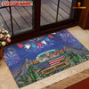 Joycorners Cow Trio on Farm Truck with American Flag Fireworks Rustic Country Personalized Name 3D Doormat (8 Breeds)