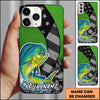 Joycorners Fishing Neon Green Honeycomb Wave Splash Personalized Name Phone Case (10 Fish Species)