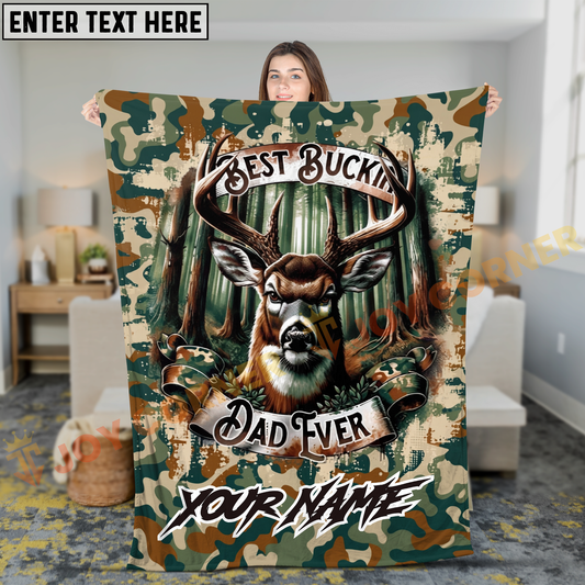 Joycorners Best Buckin Dad Ever Deer Hunting Camo Forest Personalized 3D Blanket
