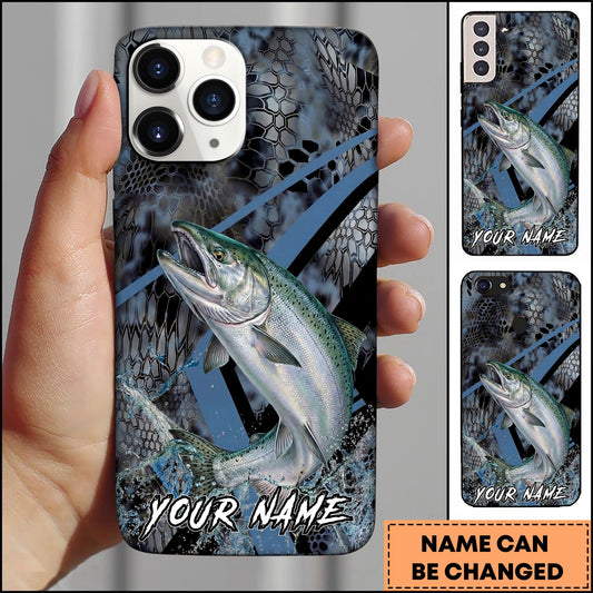 Joycorners Fishing Dark Hexagon Pattern Dynamic Splash Personalized Name Phone Case (10 Fish Species)