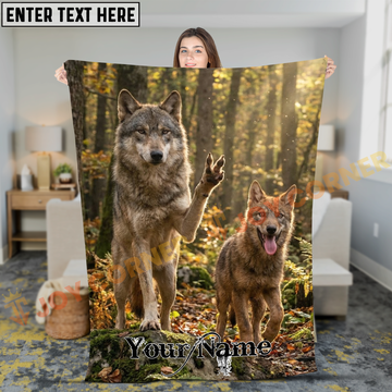 Joycorners Cute Wolves Making Peace Sign Selfie Personalized 3D Blanket