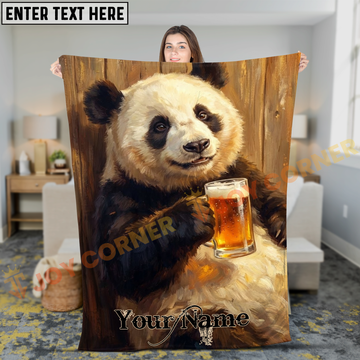 Joycorners Cheerful Panda Drinking Beer Oil Art Personalized 3D Blanket
