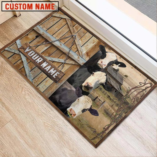 Joycorners Black Baldy Barn Custom Name Doormat