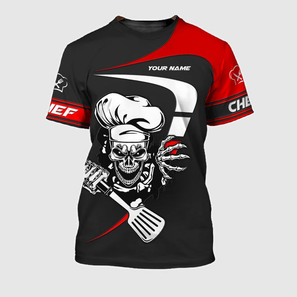 CHEF SKULL - Personalized Name 3D Black & Red All Over Printed Shirt