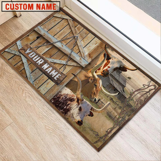 Joycorners Texas Longhorn Barn Custom Name Doormat