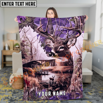 Joycorners Purple Camo Whitetail Deer Nature Personalized 3D Blanket