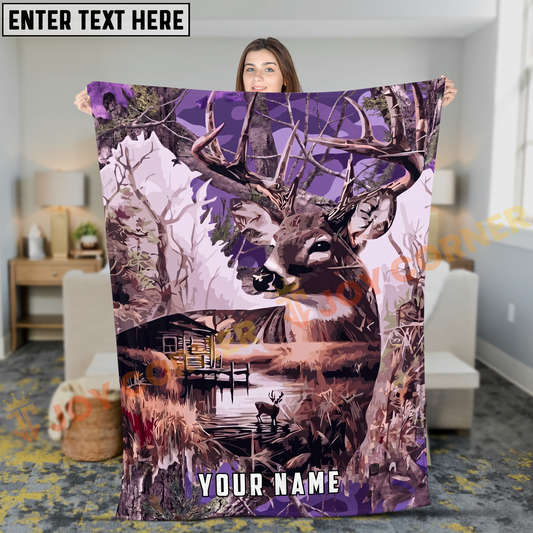 Joycorners Purple Camo Whitetail Deer Nature Personalized 3D Blanket