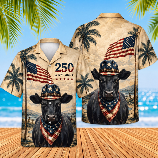 Joycorners Patriotic Cows Fireworks USA Flag Sunglasses 3D Hawaiian Shirt (10 Breeds)