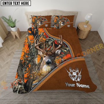 Joycorners Deer Hunting Orange Camo Real Tree Leather Zipper Bedding Set 3D All Over Printed