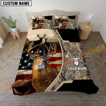 Joycorners Deer Hunting American Flag Rustic Grass Brown Camo  Bedding Set 3D All Over Printed