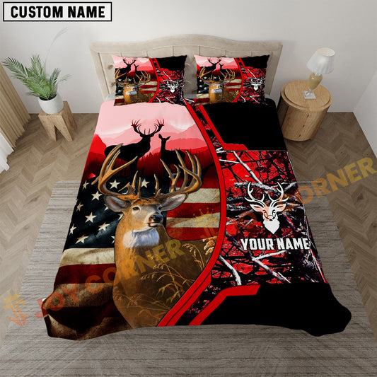 Joycorners Deer Hunting American Flag Rustic Red Camo  Bedding Set 3D All Over Printed