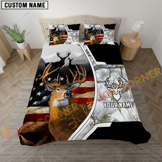 Joycorners Deer Hunting American Flag Rustic White Camo  Bedding Set 3D All Over Printed