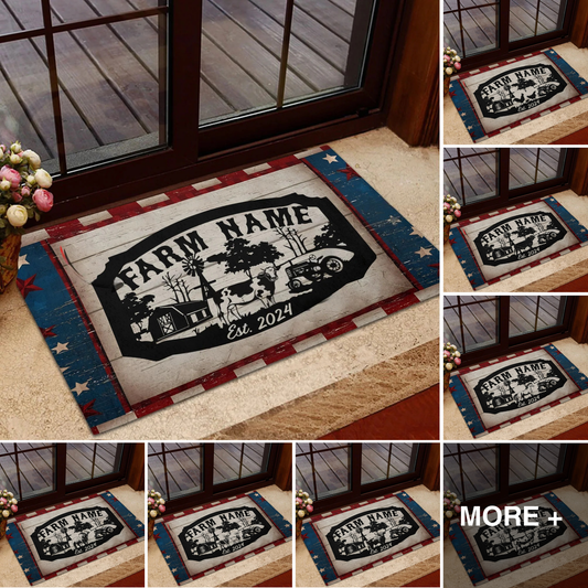 Joycorners Red Blue Star Custom Farm Name And Year Doormat (12 Cattle Breeds)
