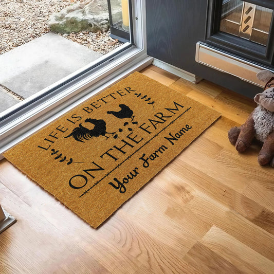 Joycorners Chicken Life Is Better On The Farm Custom Name Coir Doormat