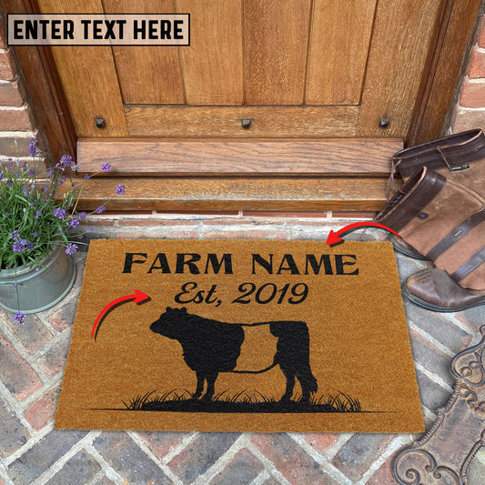 Joycorners Belted Galloway Custom Farm Name Custom Year Coir Doormat