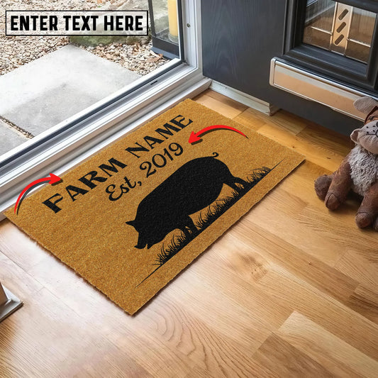 Joycorners Pig Custom Farm Name Custom Year Coir Doormat