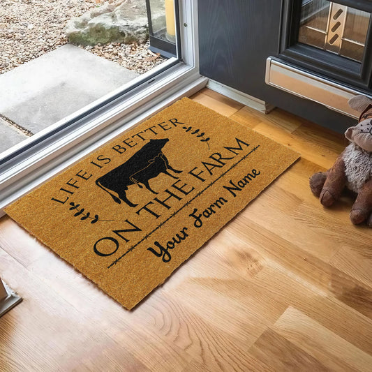 Joycorners Jersey Life Is Better On The Farm Custom Name Coir Doormat