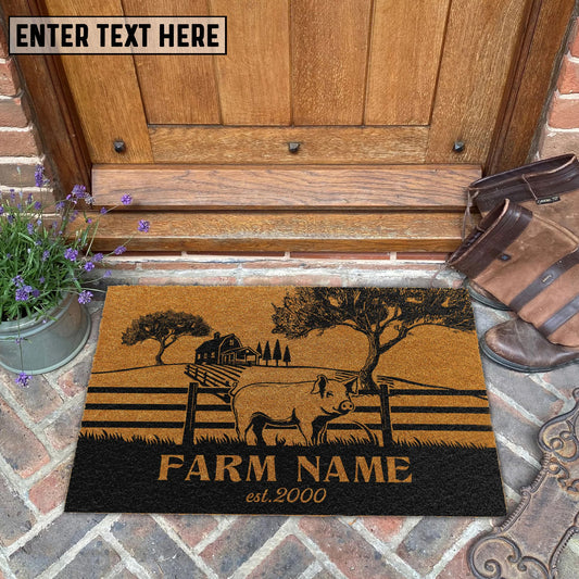 Joycorners Pig Little Ranch Custom Farm Name Custom Year Coir Doormat