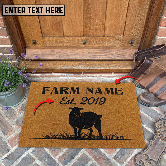 Joycorners Sheep Custom Farm Name Custom Year Coir Doormat