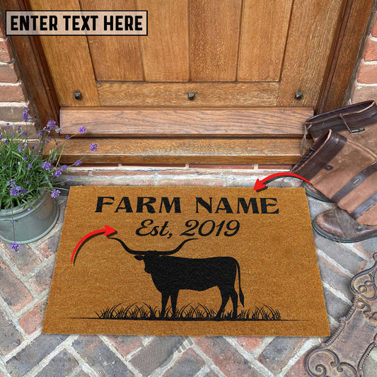 Joycorners Texas Longhorn Custom Farm Name Custom Year Coir Doormat