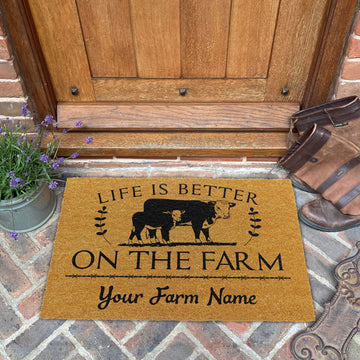 Joycorners Hereford Life Is Better On The Farm Custom Name Coir Doormat