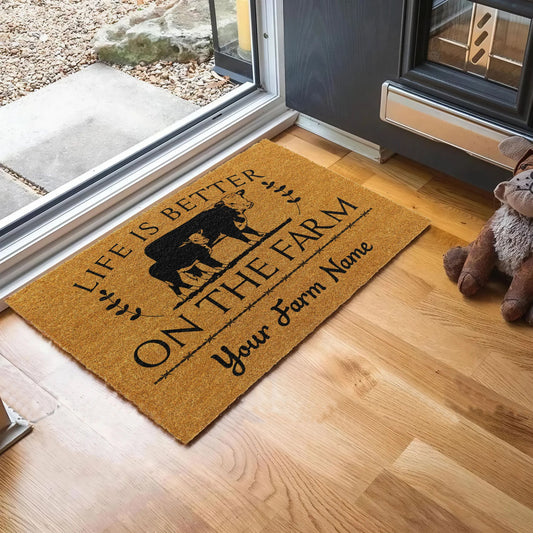 Joycorners Hereford Life Is Better On The Farm Custom Name Coir Doormat