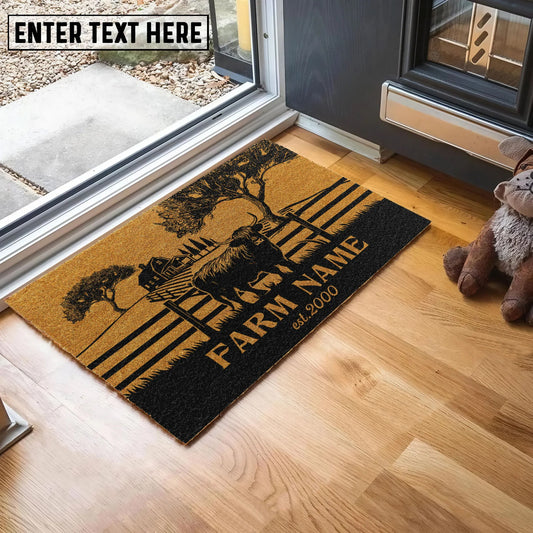 Joycorners Highland Little Ranch Custom Farm Name Custom Year Coir Doormat