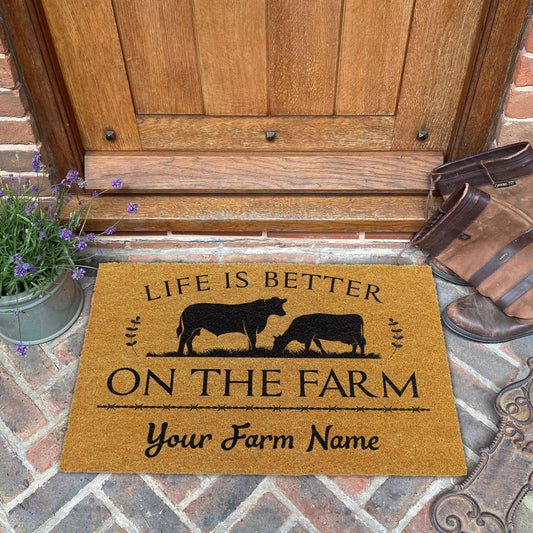 Joycorners Angus Life Is Better On The Farm Custom Name Coir Doormat