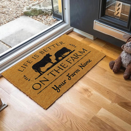 Joycorners Angus Life Is Better On The Farm Custom Name Coir Doormat