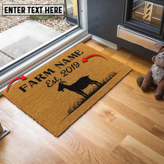 Joycorners Goat Custom Farm Name Custom Year Coir Doormat