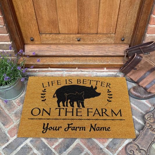 Joycorners Pig Life Is Better On The Farm Custom Name Coir Doormat