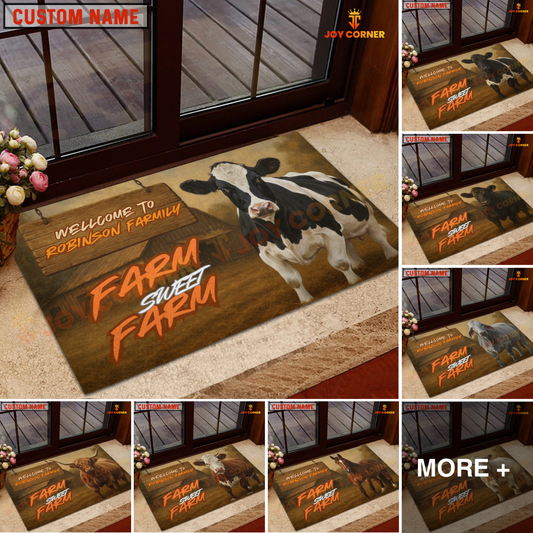 Joycorners Personalized Hereford Cow Farm Sweet Farm Doormat, Custom Family Name Welcome Mat, Country Farmhouse Decor (10 Cattle Breeds)