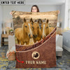 Joycorners Horse Three Horses on Countryside Farm Leather Weave Border Personalized Name 3D Blanket (8 Breeds)