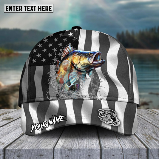 Joycorners Fishing Hat Walleye Splash American Flag Personalized Name Cap (11 Breeds)