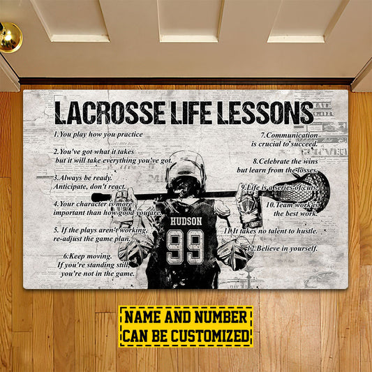 Joycorners Personalized Lacrosse Doormat, Lacrosse Life Lessons, Motivational Quotes Doormat For Home Decor Housewarming Gift, Welcome Mat Gift For Lacrosse Lovers LM0210