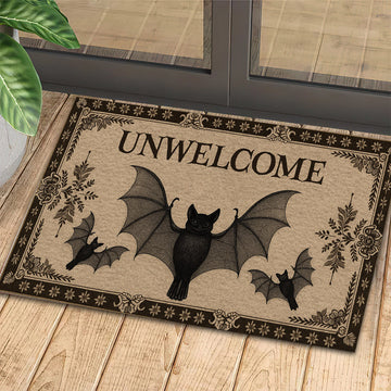 Joycorners Funny Halloween Bat Doormat, Unwelcome, Doormat For Home Decor Housewarming Gift, Welcome Mat Gift For Bat Lovers LM0210