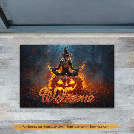 Joycorners Halloween Witch Meditation Doormat, Welcome Spooky Season Doormat For Home Decor Housewarming Gift, Welcome Mat Gift For Meditation Lovers LM0210