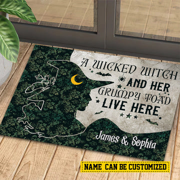 Joycorners Personalized Halloween Witch Doormat, Grumpy Toad Live Here, Doormat For Home Decor, Housewarming Gift, Spooky Welcome Mat Gift For Witch Lovers LM0210