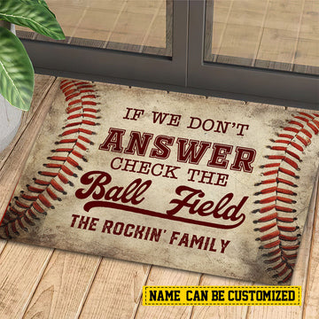 Joycorners Funny Baseball Doormat, If We Don't Answer Check The Ball Field, Personalized Baseball Doormat For Home Decor Housewarming Gift, Welcome Mat Gift For Baseball Lovers, Baseball Players LM0210