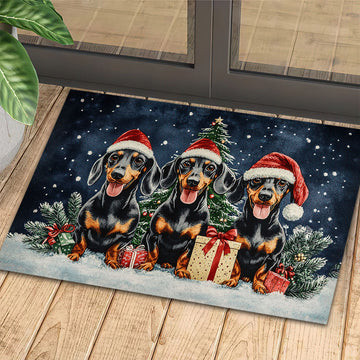 Joycorners Christmas Dachshund Doormat, The Trio Of Dachshund Doormat For Home Decor Housewarming Gift, Welcome Mat Gift For Dog Lovers LM0210