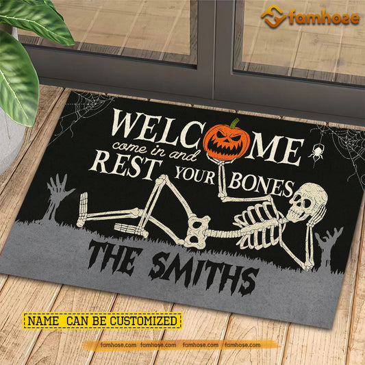 Joycorners Funny Personalized Halloween Skeleton Doormat, Welcome Come In And Rest Your Bones, Doormat For Home Decor Housewarming Gift, Welcome Mat Gift For Skeleton Lovers LM0210