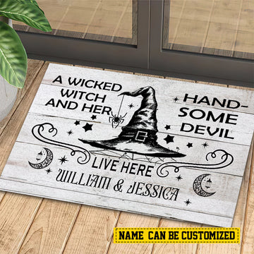 Joycorners Personalized Halloween Witch Doormat, Live Here, Doormat For Home Decor, Housewarming Gift, Spooky Welcome Mat Gift For Witch Lovers LM0210