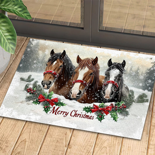 Joycorners Christmas Horse Doormat, Merry Christmas Doormat For Home Decor Housewarming Gift, Welcome Mat Gift For Horse Lovers LM0210