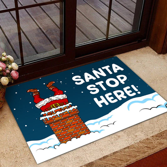 Joycorners Funny Christmas Doormat, Santa Stop Here Doormat For Home Decor Housewarming Gift, Welcome Mat Gift LM0210