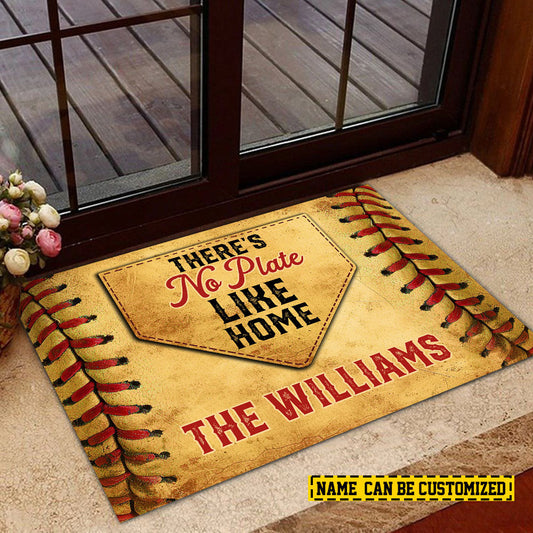 Joycorners Funny Personalized Softball Doormat For Home Decor Housewarming Gift, There's No Plate Like Home, Welcome Mat Gift For Softball Lovers LM0210