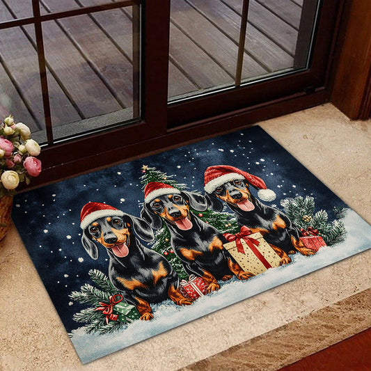 Joycorners Christmas Dachshund Doormat, The Trio Of Dachshund Doormat For Home Decor Housewarming Gift, Welcome Mat Gift For Dog Lovers LM0210