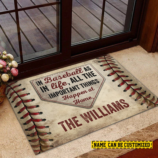 Joycorners Funny Baseball Doormat, In Baseball As In Life All The Important Things, Personalized Baseball Doormat For Home Decor Housewarming Gift, Welcome Mat Gift For Baseball Lovers, Baseball Players LM0210