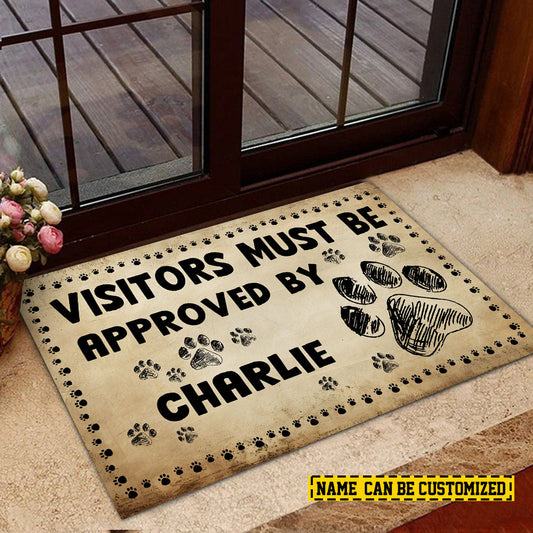 Joycorners Personalized Funny Dog Doormat, Visitors Must Be Approved By, Doormat For Home Decor Housewarming Gift, Welcome Mat Gift For Dog Lovers LM0210